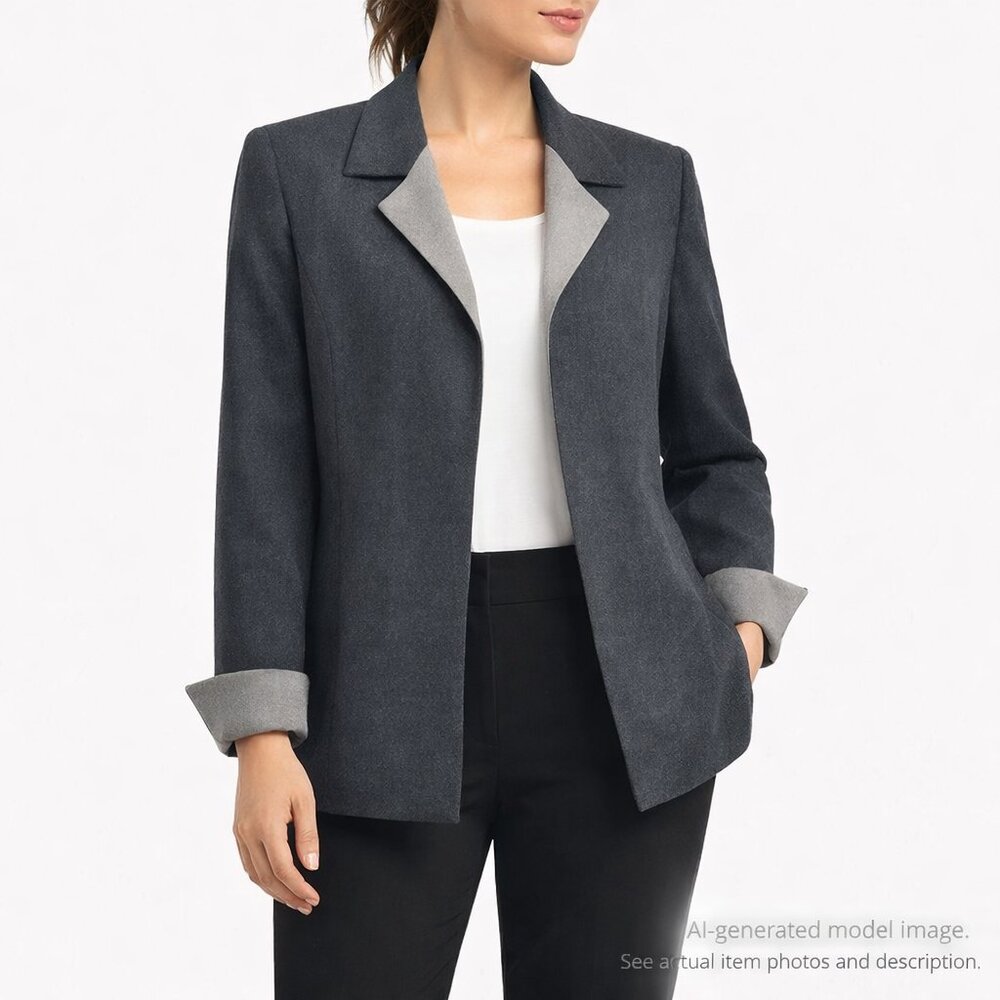 336. Kasper Gray Open Front Career Jacket Blazer Women’s Size L